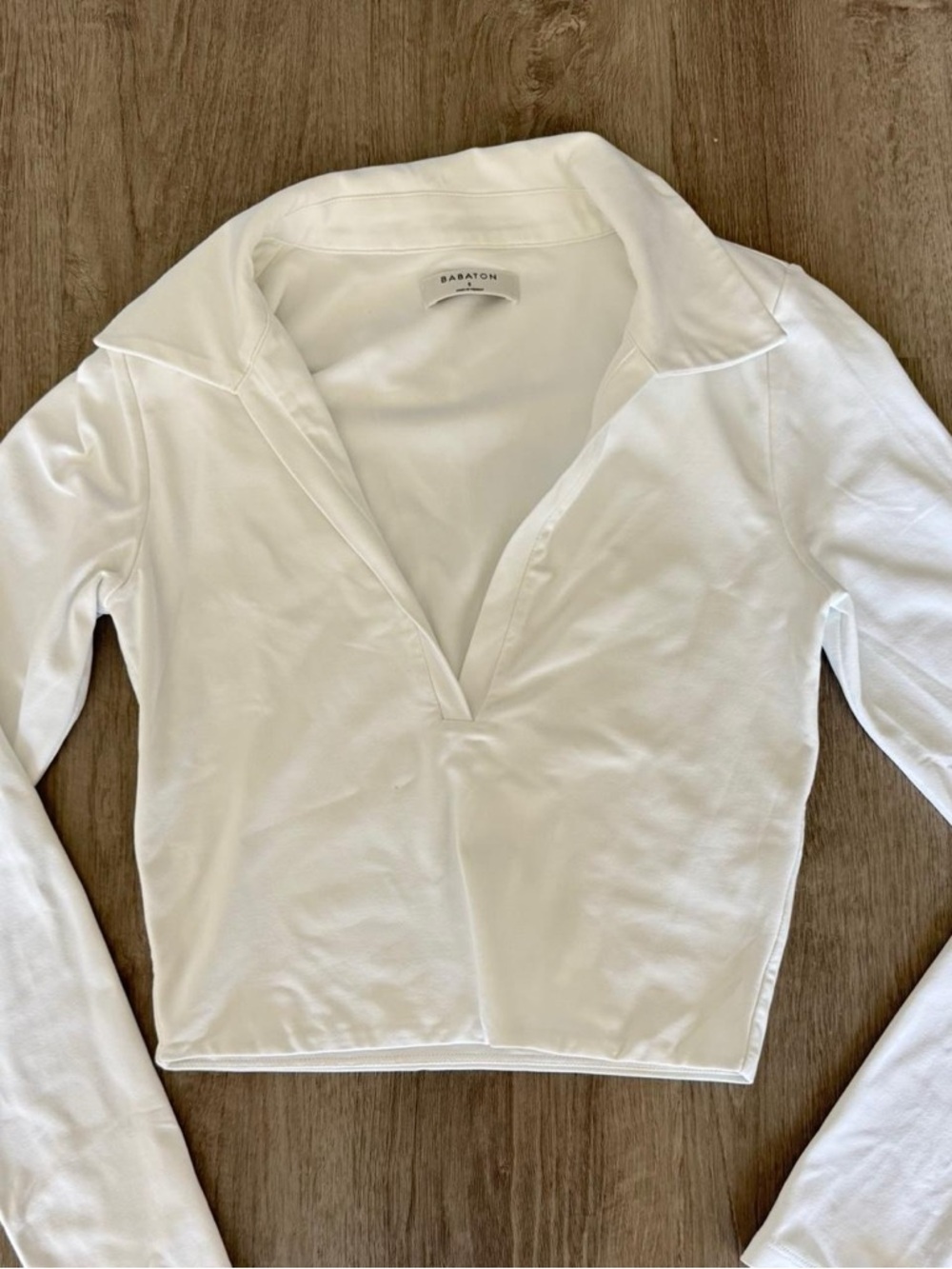 Aritzia Long-Sleeve Collared V-Neck Top in White